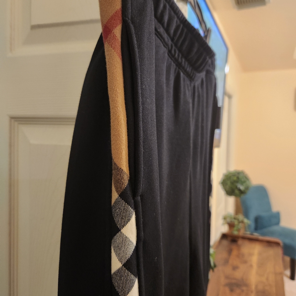 Burberry Black Sweatpants with Tan and Cream Accents